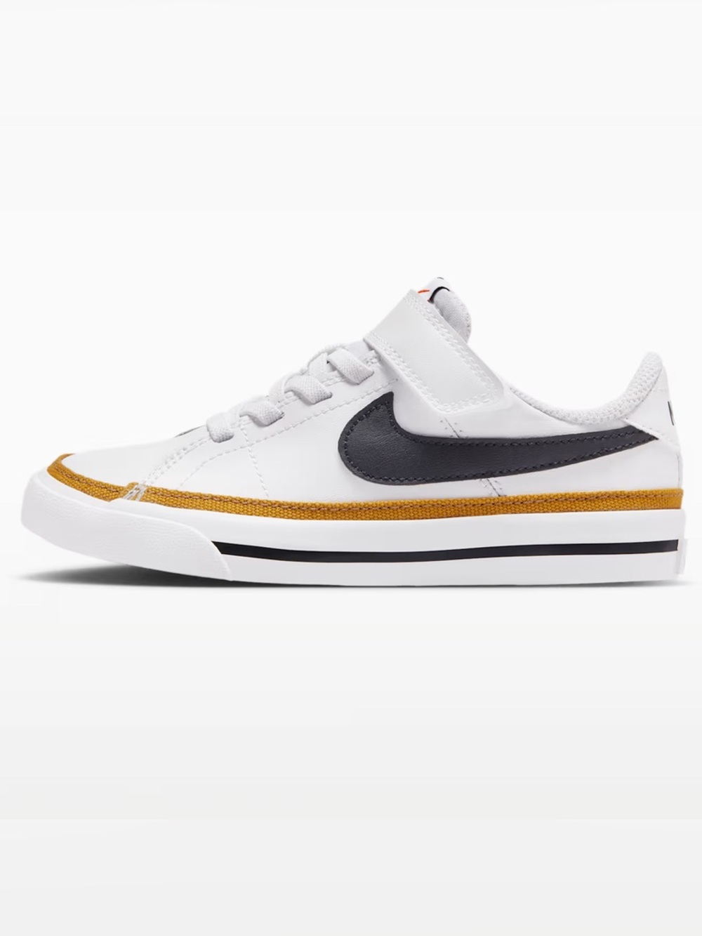 Nike Kids’ Court Legacy Sneakers White w/Black Swoosh and Desert Ochre Trim
